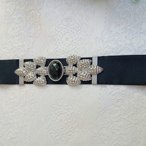 MNG Elastic Waist Belt New, Early 2000s, Black and Silver