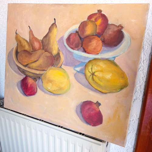 Oil painting authentic on canvas used, fruits by I. Choraïtou