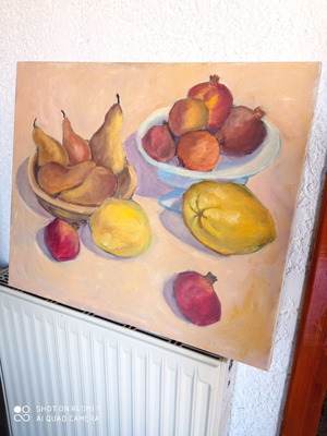 Oil painting authentic on canvas used, fruits by I. Choraïtou