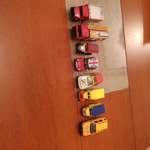 Toy vehicles used, fire trucks, cars, van