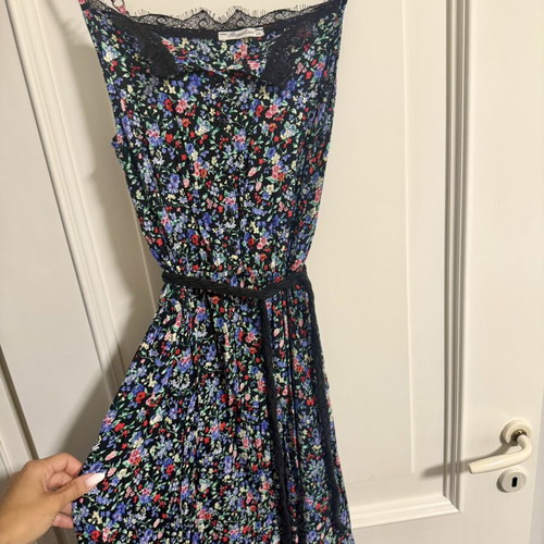 Regalinas maxi dress like new, one size, black floral with lace trim