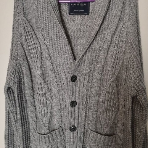 Funky Buddha men's grey knitted cardigan with buttons, size L
