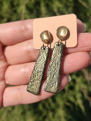 Handmade earrings new, black and gold polymer clay with steel clasp