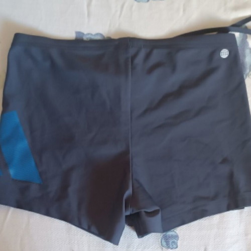 Adidas men's athletic boxer swim shorts, dark grey with blue design, size M