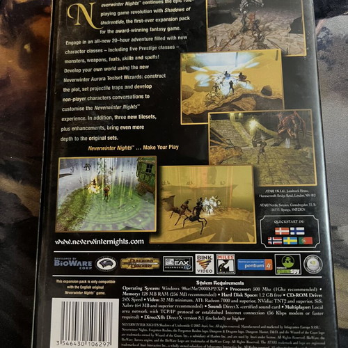 Neverwinter Nights PC game pack used, Shadows of Undrentide, Hordes of the Underdark, NWN 2