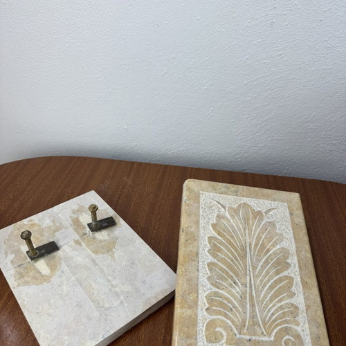 Marble carved wall decorations set of 2 used, 20x15 cm each