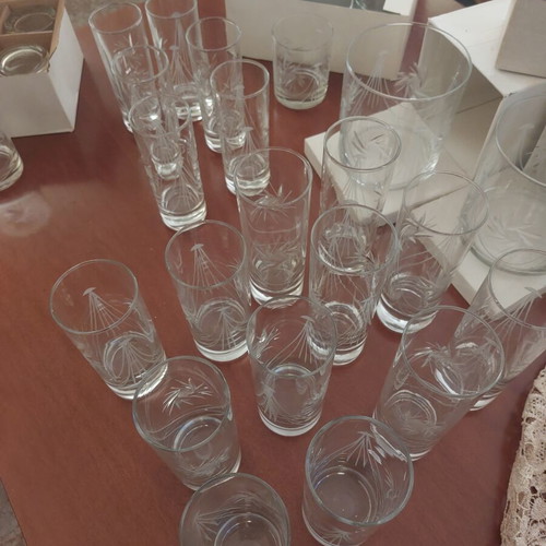 Vintage glassware set 38 pieces with engraved design