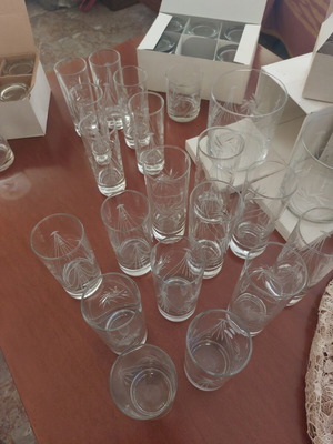 Vintage glassware set 38 pieces with engraved design