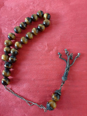 Tigers Eye Medium Size Worry Beads 34.86 gr with Silver Chain and Tassel new