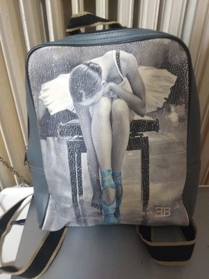 Leather backpack gray like new Made in Greece