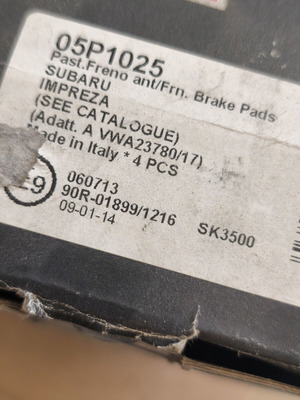 Τακάκια φρένων εμπρός Subaru Impreza 05P1025