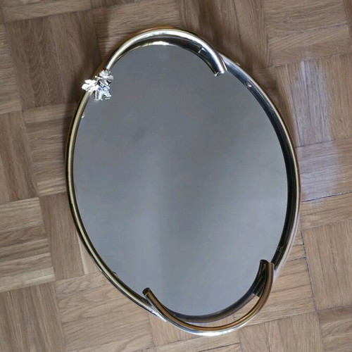 Oval tray with gold handles and mirror surface, like new