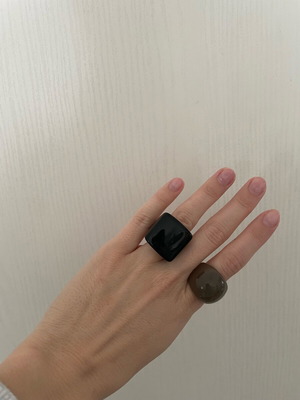 Faux big rings like new, black and khaki, plastic, size 50-52
