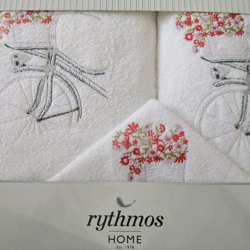 Rythmos Ava applique towel set new, 3 pieces, white and beige