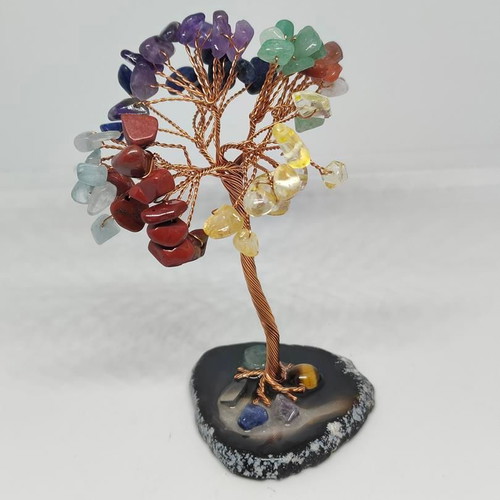 7 Chakra Tree with Semi-Precious Stones and Agate Base like new