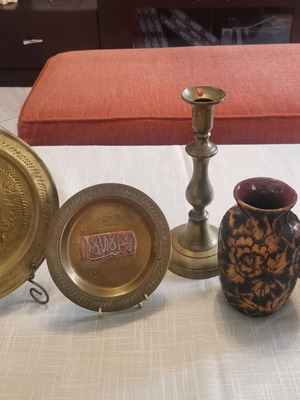 Old brass items and vase like new