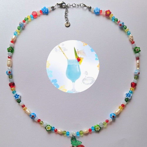 Frutiger Cherry handmade necklace new, silver multicolor
