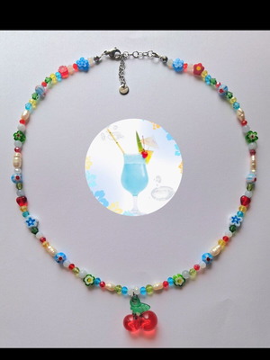 Frutiger Cherry handmade necklace new, silver multicolor