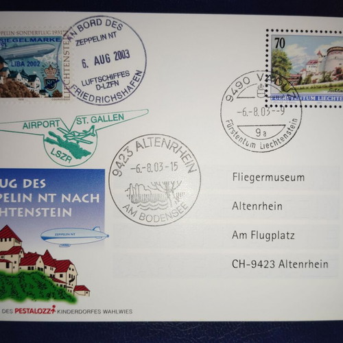 Liechtenstein 2003 philatelic card first flight Zeppelin NT