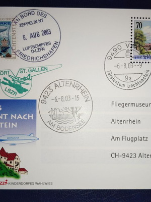 Liechtenstein 2003 philatelic card first flight Zeppelin NT