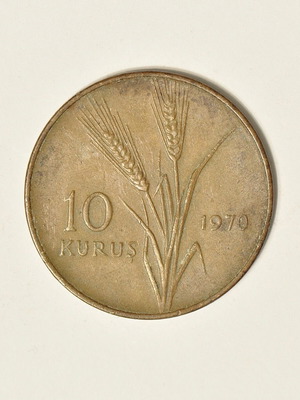 Turkey 10 Kurush 1970 coin used