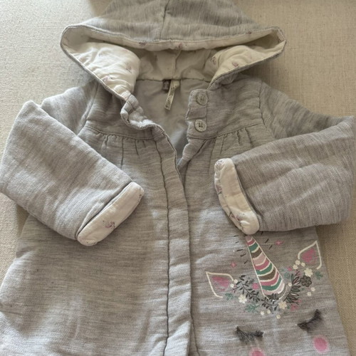Orchestra baby cotton jacket with hood and unicorn design, grey