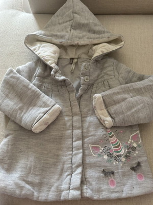 Orchestra baby cotton jacket with hood and unicorn design, grey