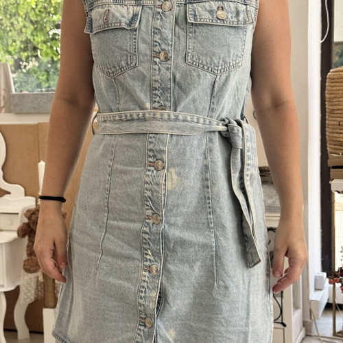 Pink Woman denim dress with faded spots, size L