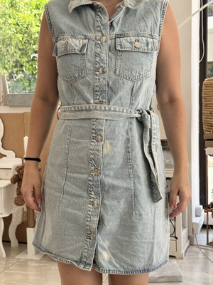 Pink Woman denim dress with faded spots, size L