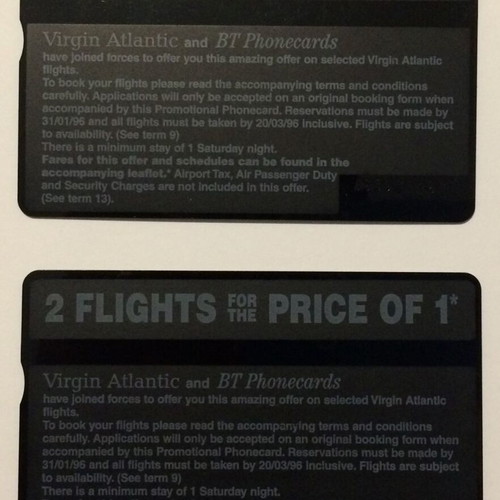 Virgin Atlantic England phonecards used, set of 2 magnetic