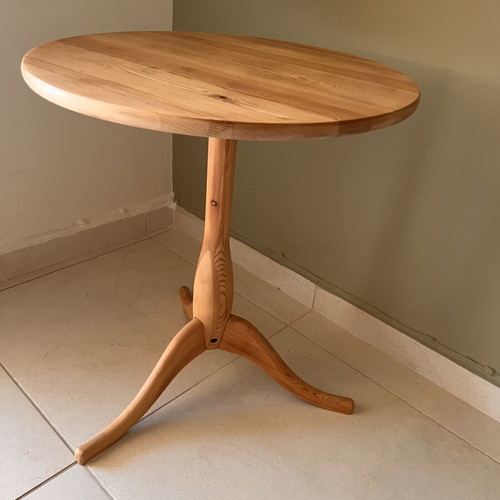 Handmade round rustic solid wood side table