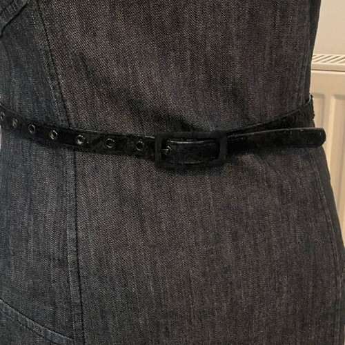 Denim dress like new, black with zipper and lace bows