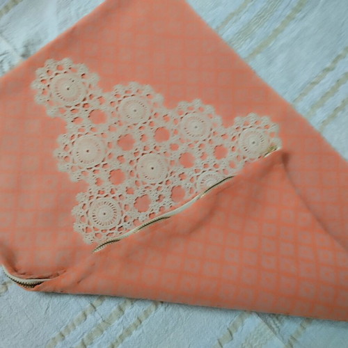 Woven pillow with handmade knitted details like new, cotton