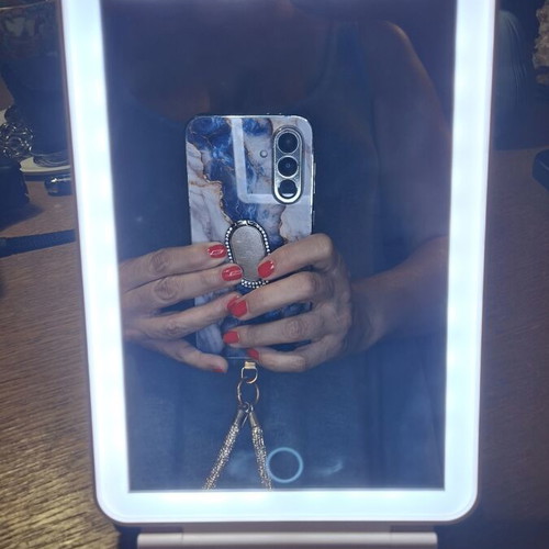 Table mirror with light, foldable, USB Type-C charging