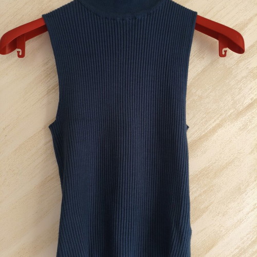 Tally Weijl Blue Ribbed Sleeveless Knit Top Mock Neck Size L Like New