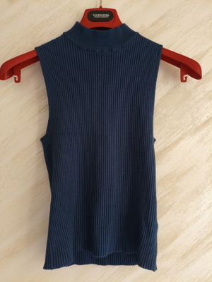 Tally Weijl Blue Ribbed Sleeveless Knit Top Mock Neck Size L Like New