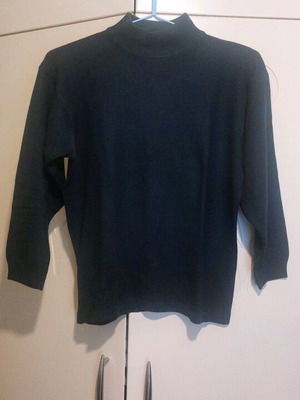 Black Thin Knit Blouse With Long Sleeve And High Collar Like New