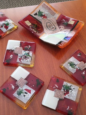 Decorative coasters with fusing glass like new