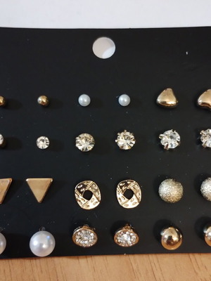 Women's stud earrings set of 12 new, gold tone
