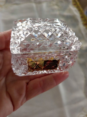 Anna Hütte crystal jewelry box used vintage, genuine lead crystal