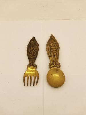 Bronze spoon and fork set used, 1960s