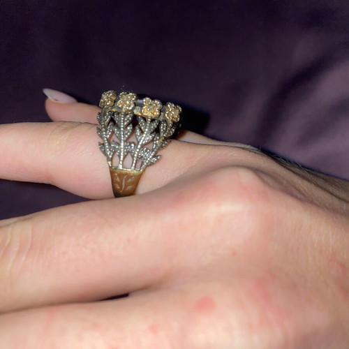 Silver ring with 9K gold plating and amethyst stone like new