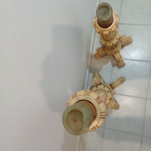Candle holder set used, two floor-standing, heights 90cm and 62cm