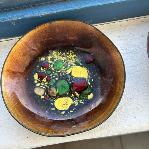 Vintage Artemis enamel bowls set of 2, used, mid-century Greek art