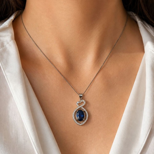 Handmade Gianniotiko Necklace 925 Silver with Sapphire and Zircon