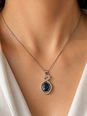 Handmade Gianniotiko Necklace 925 Silver with Sapphire and Zircon