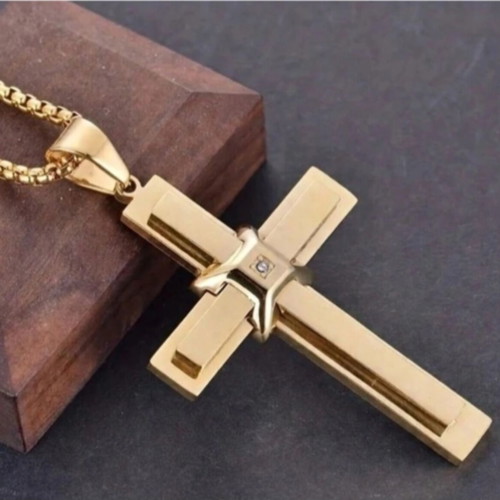Elegant cross pendant with decorative stone and chain