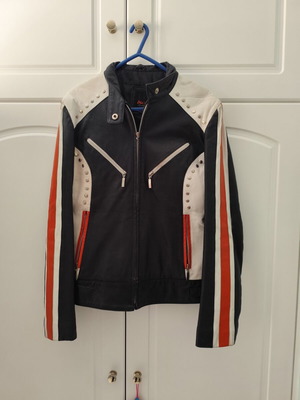 Vintage Iso leather motorcycle jacket used, size medium, black and white