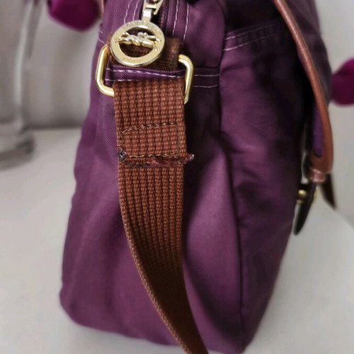Longchamp Le Pliage shoulder bag purple used with brown leather details