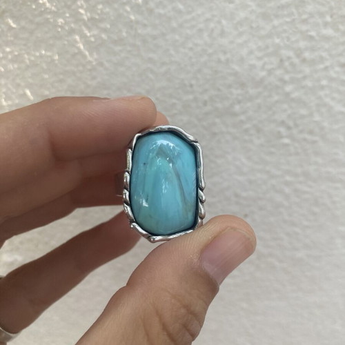 Silver handmade ring with natural mint aqua chalcedony (925)